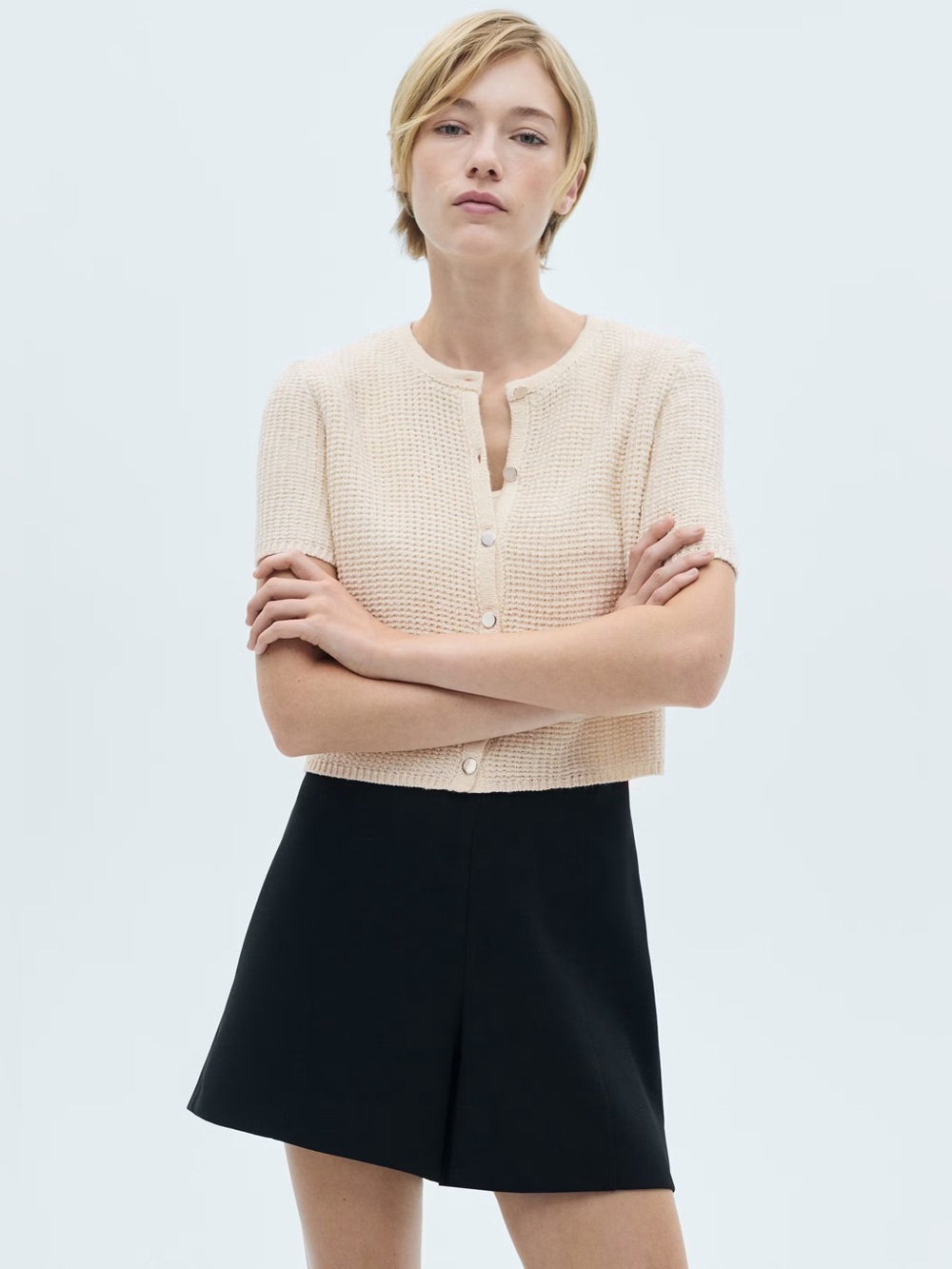 Mango Cream short sleeved knitted cardigan NWT